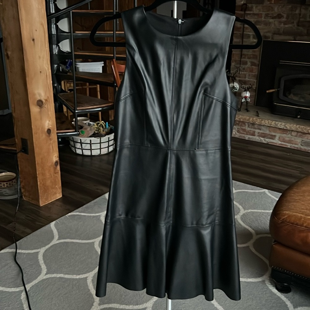 Faux leather sleeves dress, size S, color black